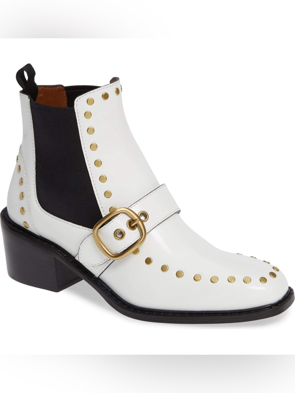 COACH NWOT 'Nora' White Chelsea Boot with Buckle and Studs - Size 8
